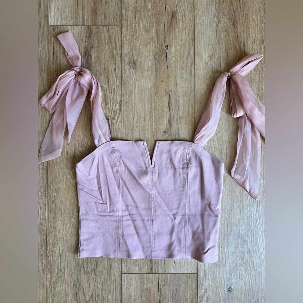 Forever 21 Pink Tie-Shoulder Sweetheart Crop Top